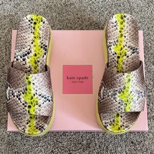 Kate Spade Zia Faux Snakeskin Platform Sandals Beige Yellow Sorbet Size 7.5
